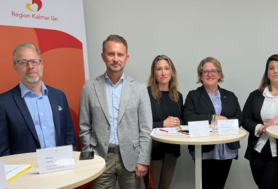 Gruppledarna i Region Kalmar län: Martin Kirchberg (SD), Jimmy Loord (KD), Lena Granath (V), Karin Helmersson (C), Angelica Katsanidou (S), Malin Sjölander (M). 
